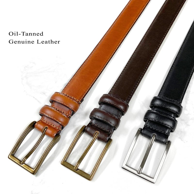 Belts.com حزام بيلتس.كوم HJ-10 للرجال من الجلد الطبيعي المعالج بالزيت حزام كلاسيكي عريض 1-1/8" (30 مم) (بني، 40)  - Image 4